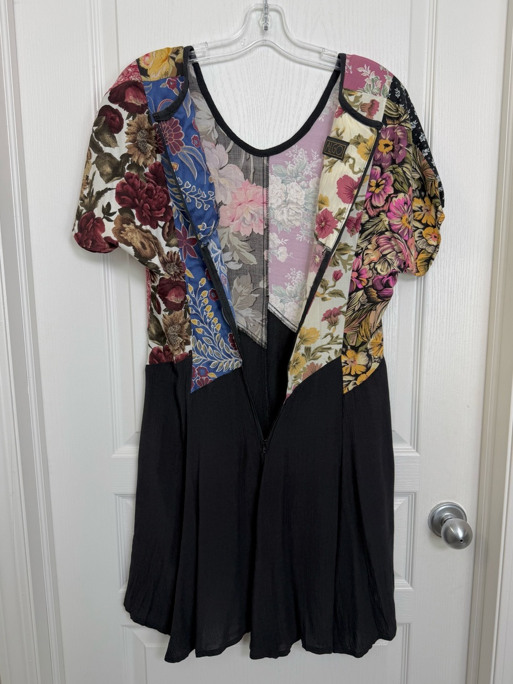 Vintage 90s Patchwork Floral Mini Skater Dress Size Medium Black Algo - Picture 6 of 8